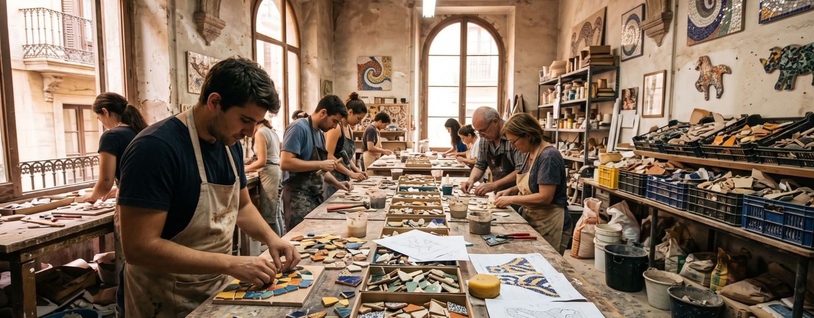 Gaudí-Style Mosaic Creative Workshop making in Barcelona
