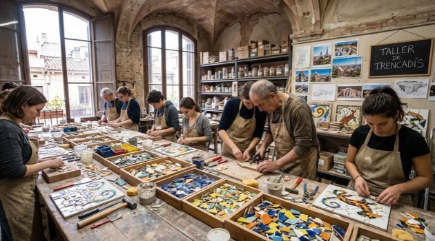 Gaudí-Style Mosaic Creative Workshop making in Barcelona